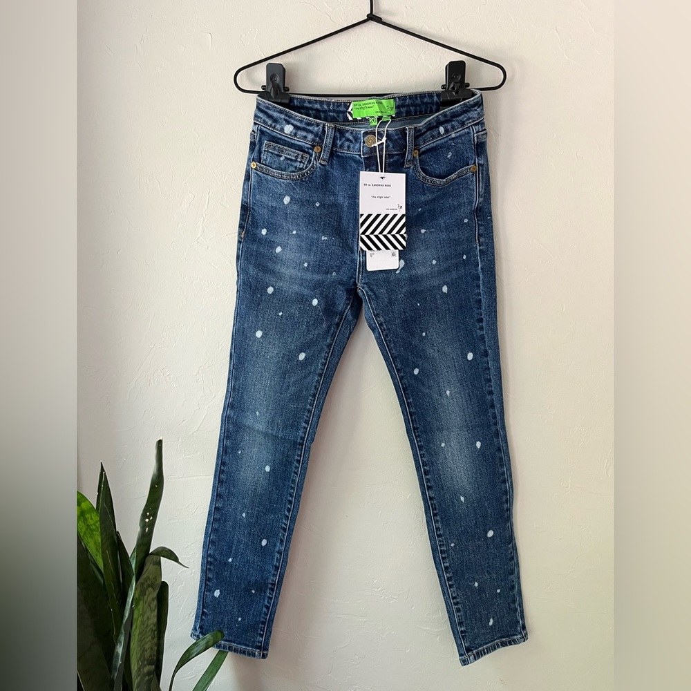 🦋SANDRINE ROSE X FREE PEOPLE POLKA BLUE STRAIGHT DOT JEANS 26